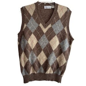 VTG Breamar Mens XL 100% Scottish Wool Sweater Vest Argyle  Made in Hong Kong